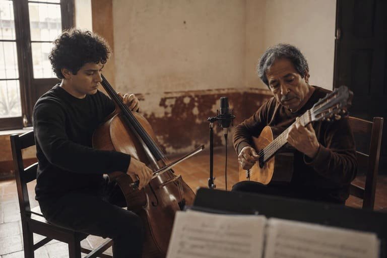 Músicos ensayando en una escuela comunitaria